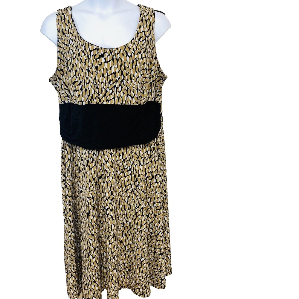 Chelsea Empire Stretch Knit Sleeveless Long  Dress 24W Brown Print Casual Office